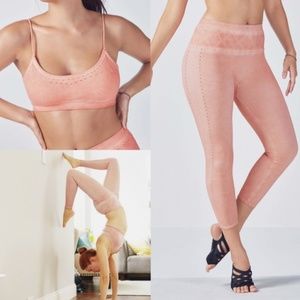 Pink Distressed Yoga Bra + Ribbed 7/8 Leggings Set
